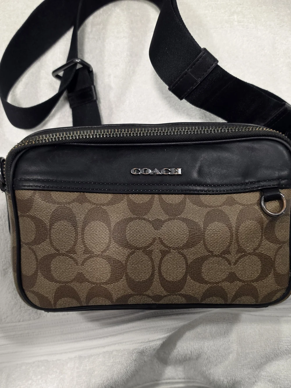 Coach Brown Signature Canvas Messenger Bag with Black Trim
